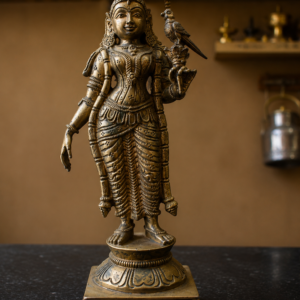 Brass Goddess Meenakshi Idol with Parrot in tirupati