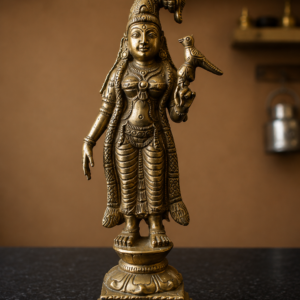 Handcrafted Brass Goddess Meenakshi Idol with Parrot | Antique Finish Spiritual Home Décor Statue