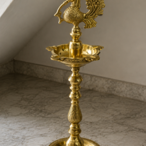 Peacock Nilavilakku – Antique Finish Floor Standing Diya in tirupati