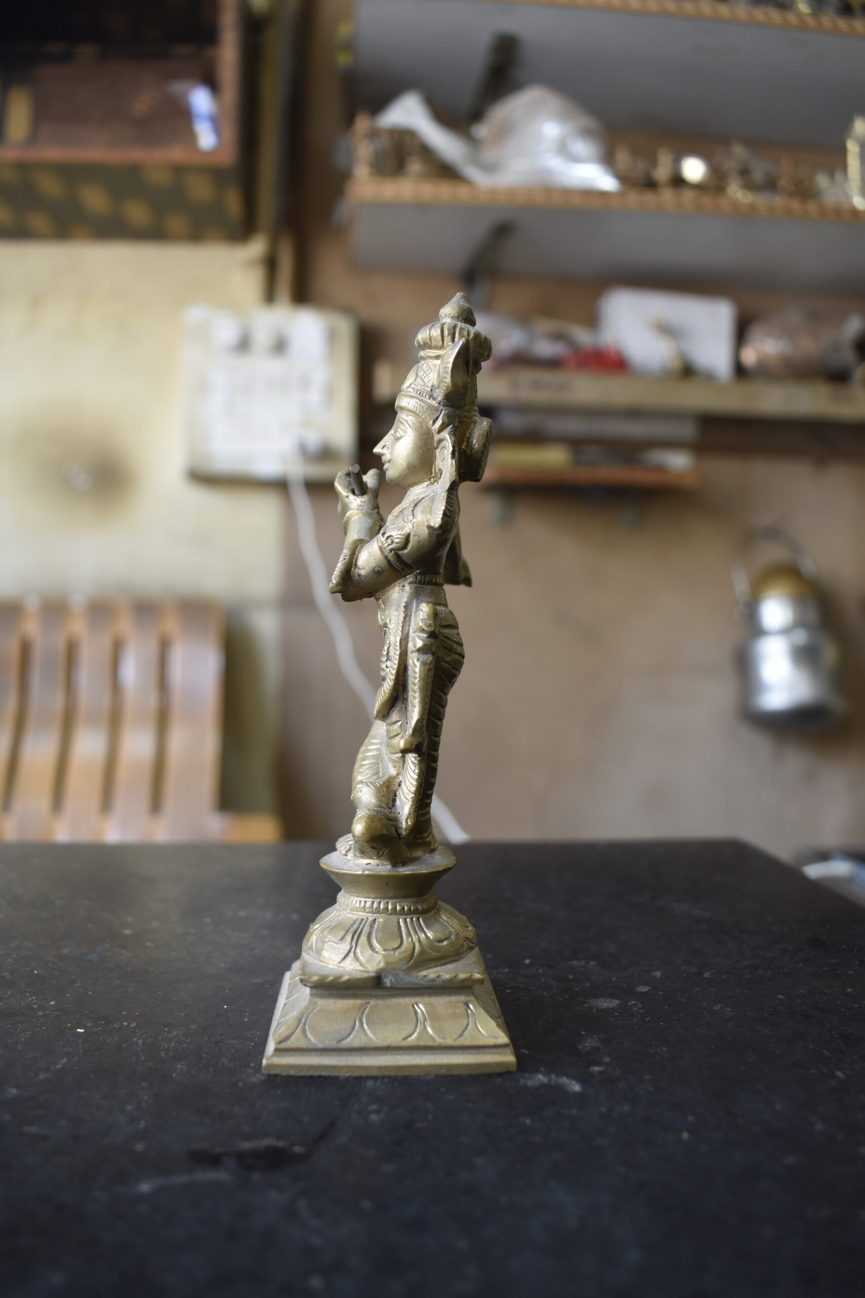 Handcrafted Brass Lord Krishna Playing Flute Idol | Antique Finish Spiritual Home Décor Statue - Image 4