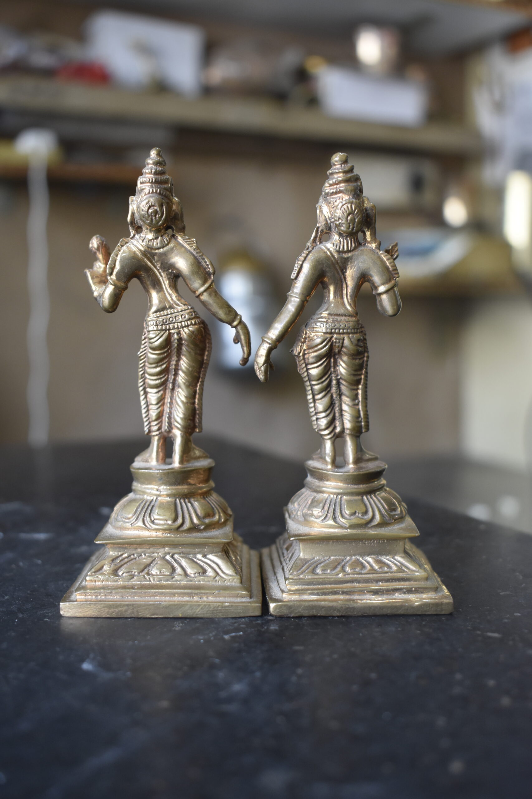Handcrafted Brass Rukmini Satyabhama Idol Set | Traditional Antique Finish Spiritual Home Décor - Image 4
