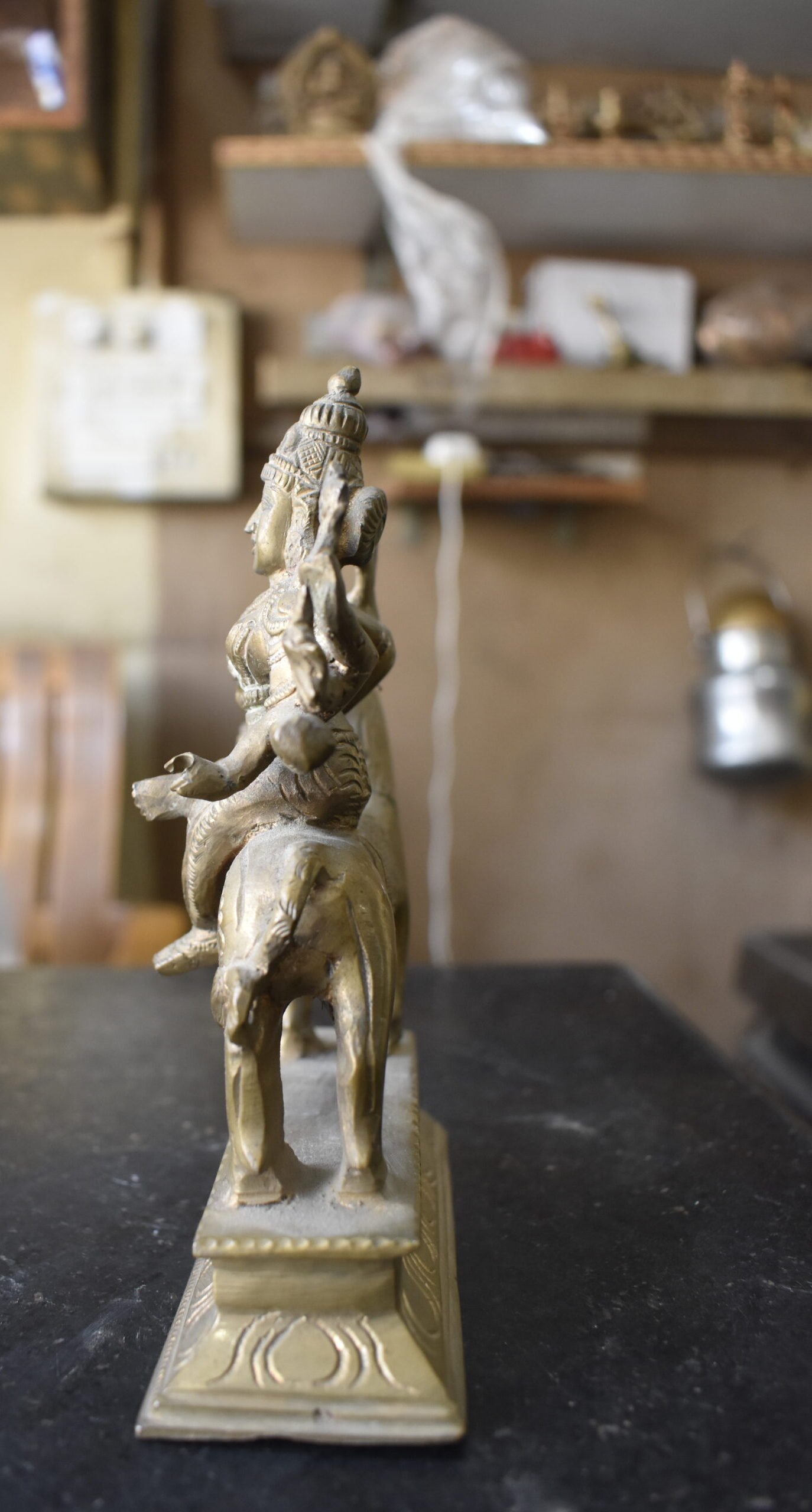 Handcrafted Brass Goddess Durga on Lion Idol | Antique Finish Spiritual Home Décor Statue - Image 2