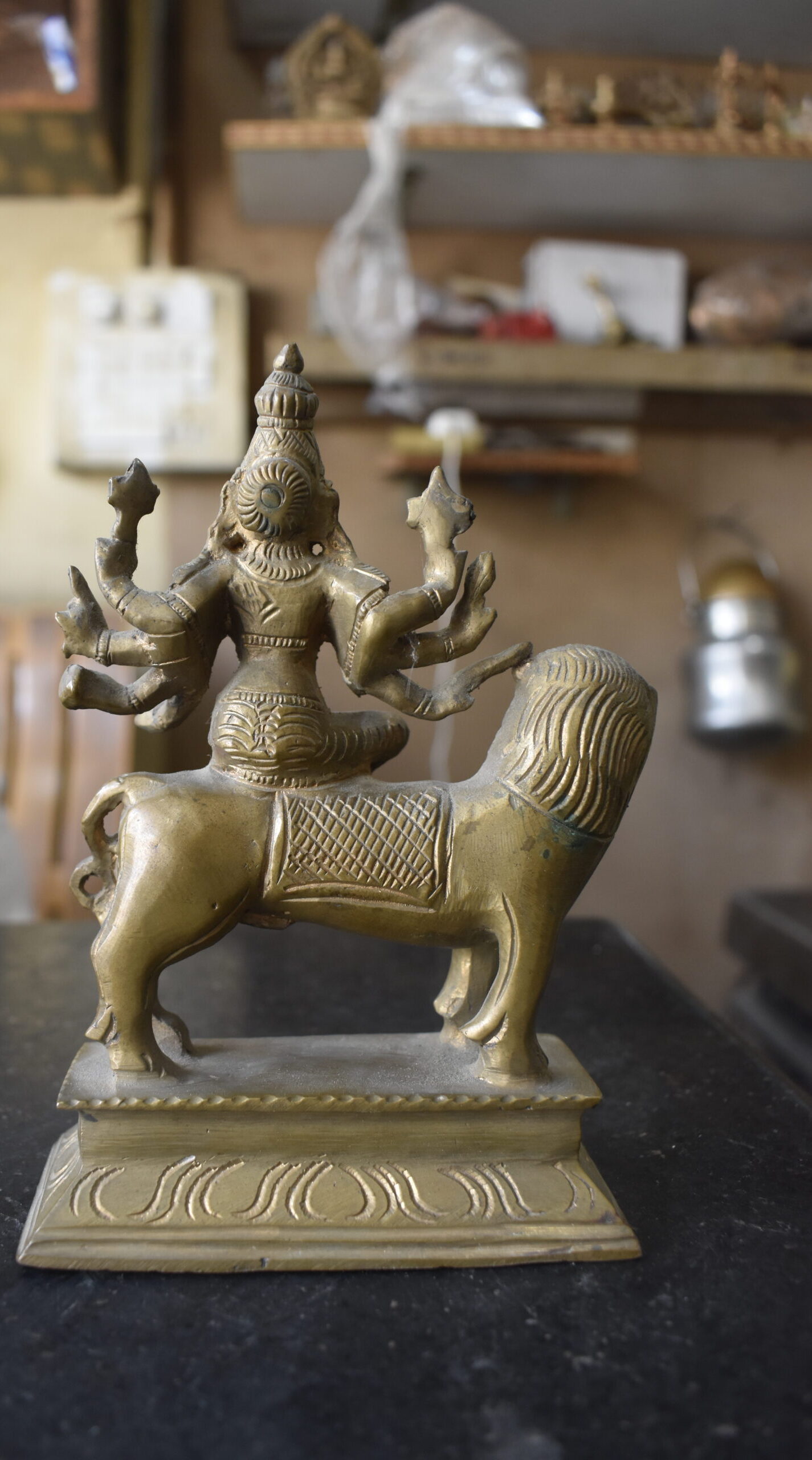 Handcrafted Brass Goddess Durga on Lion Idol | Antique Finish Spiritual Home Décor Statue - Image 4