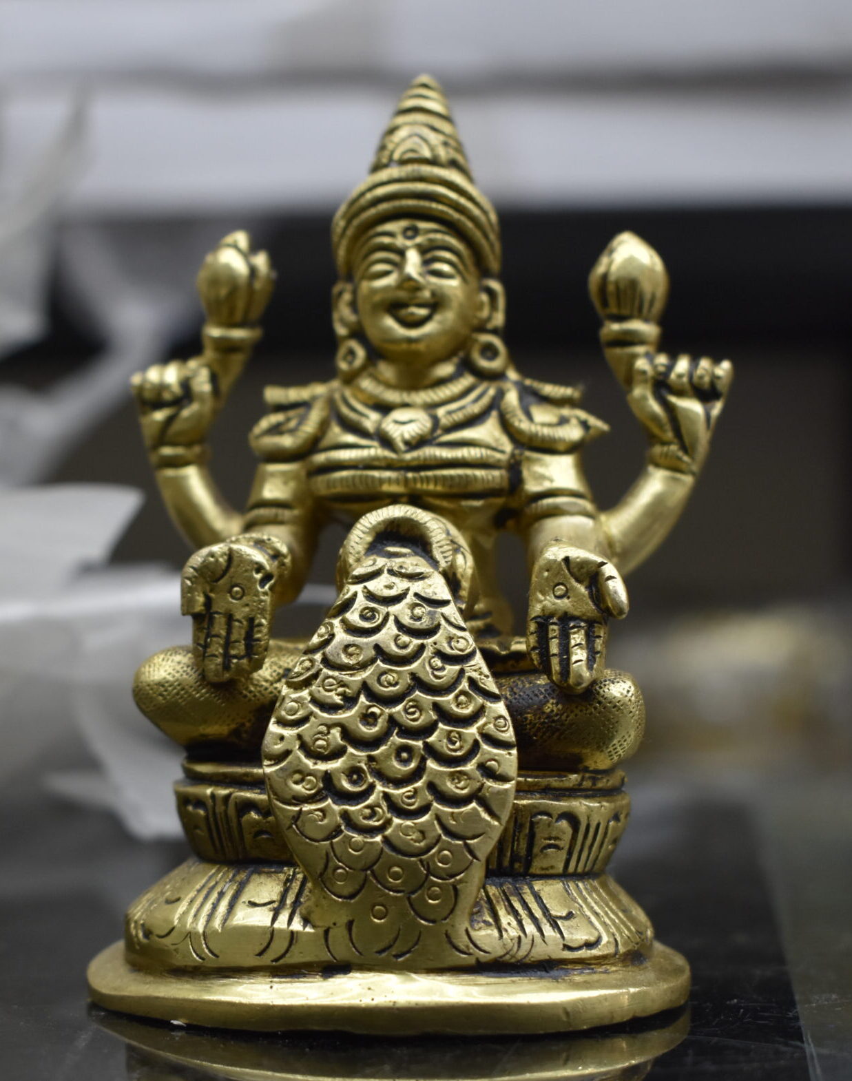 Lakshmi Statue with Peacock Design