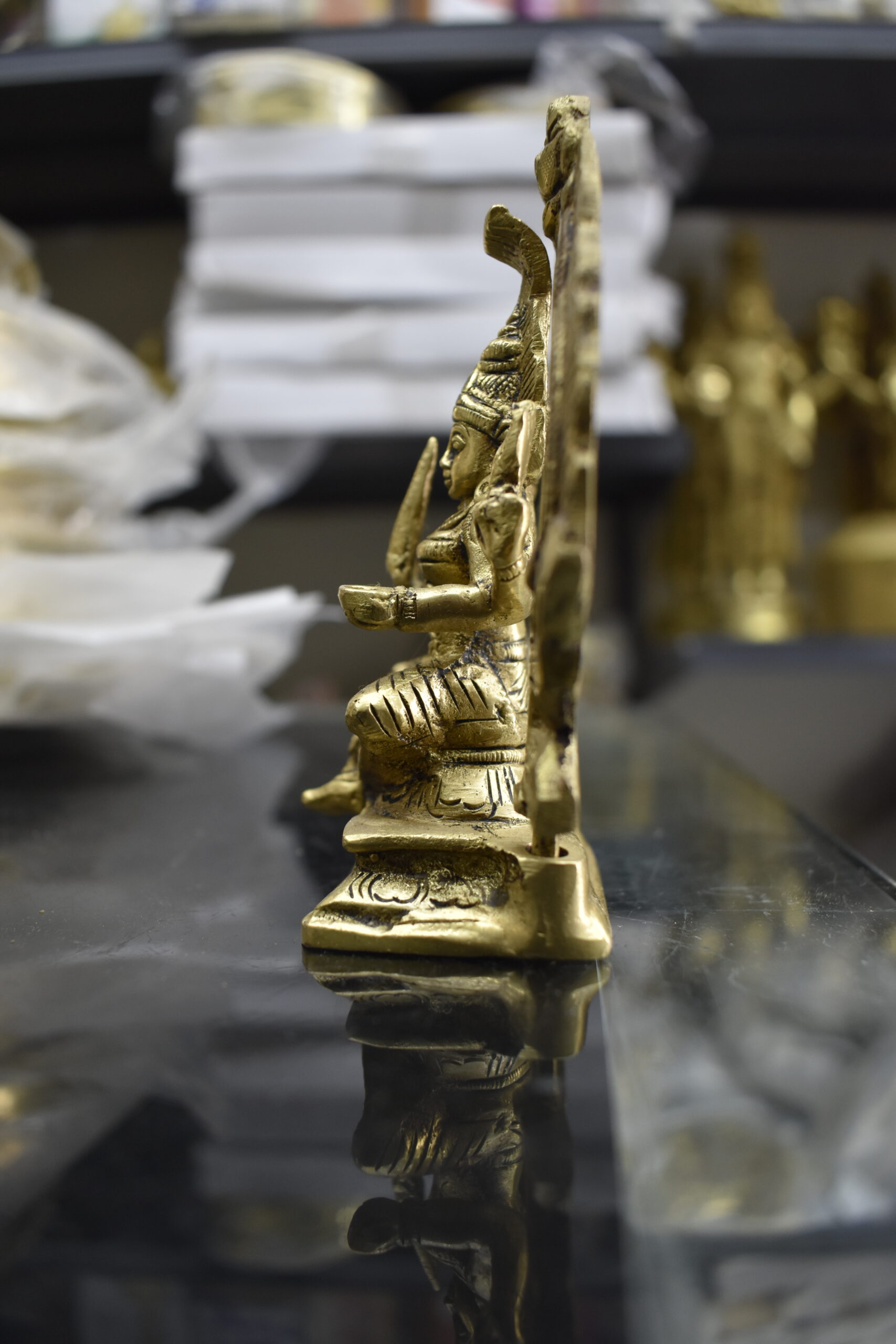 Handcrafted Brass Goddess Lakshmi Sitting on Peacock Throne | Traditional Hindu Pooja Idol for Home Décor - Image 4