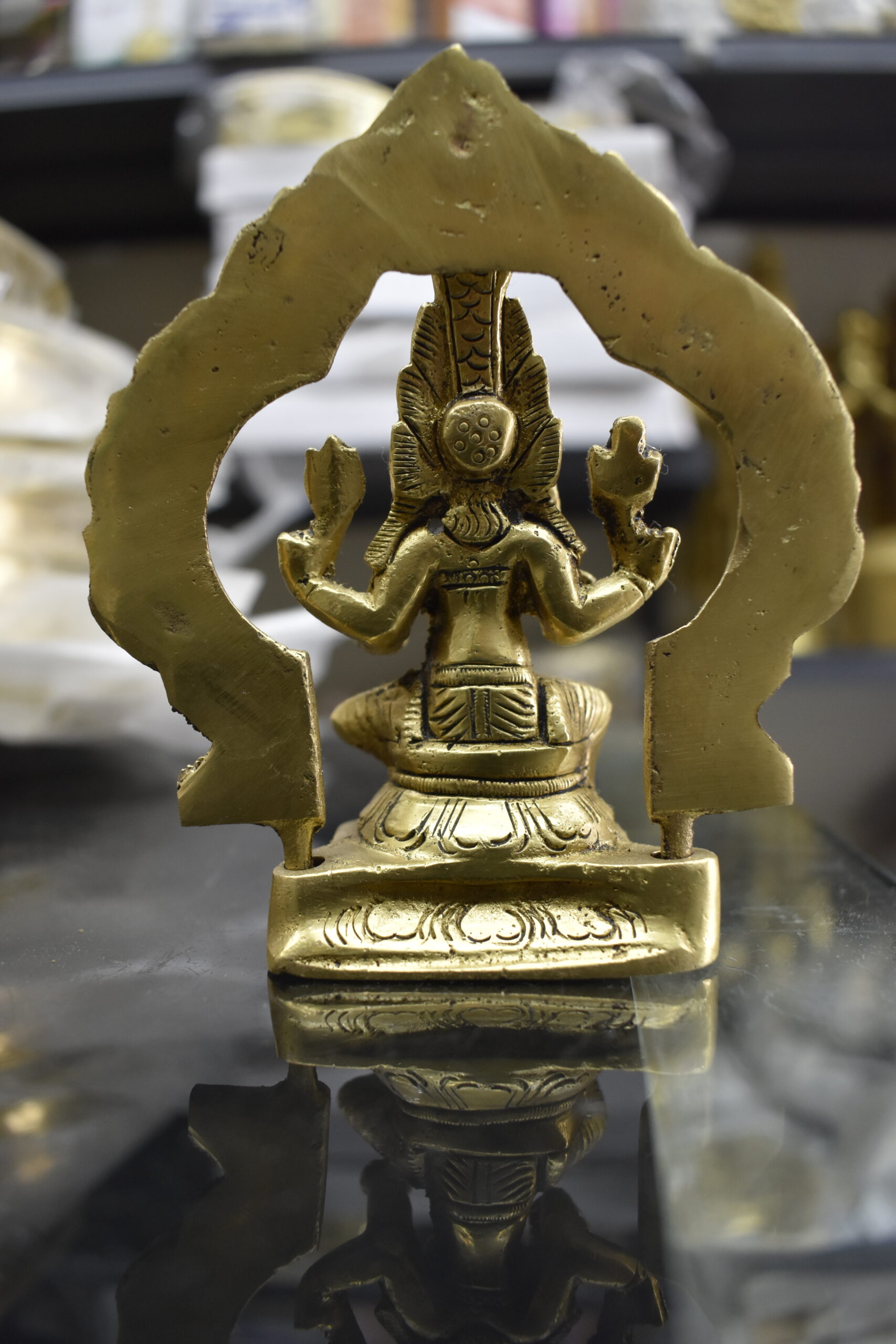 Handcrafted Brass Goddess Lakshmi Sitting on Peacock Throne | Traditional Hindu Pooja Idol for Home Décor - Image 3
