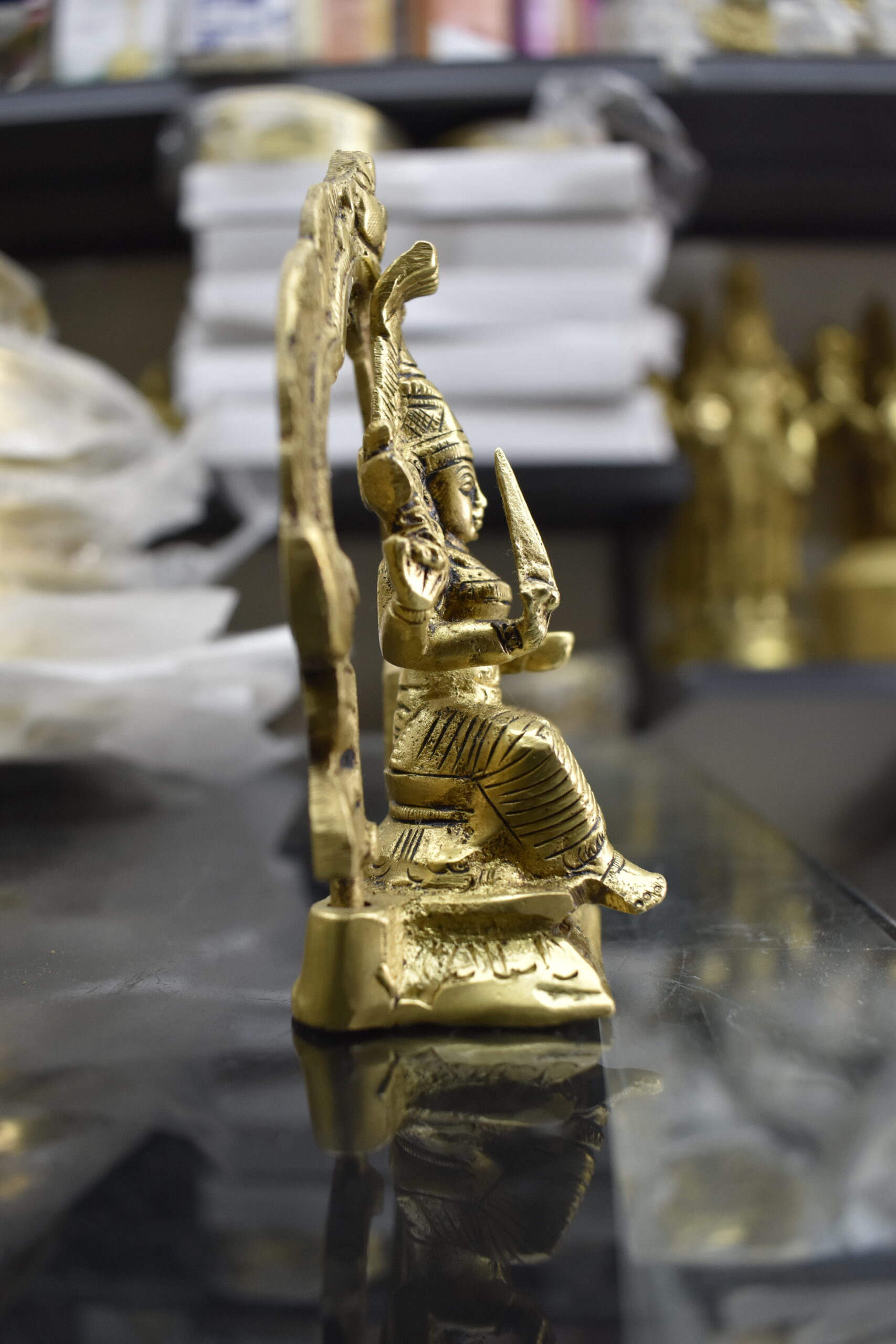 Handcrafted Brass Goddess Lakshmi Sitting on Peacock Throne | Traditional Hindu Pooja Idol for Home Décor - Image 2