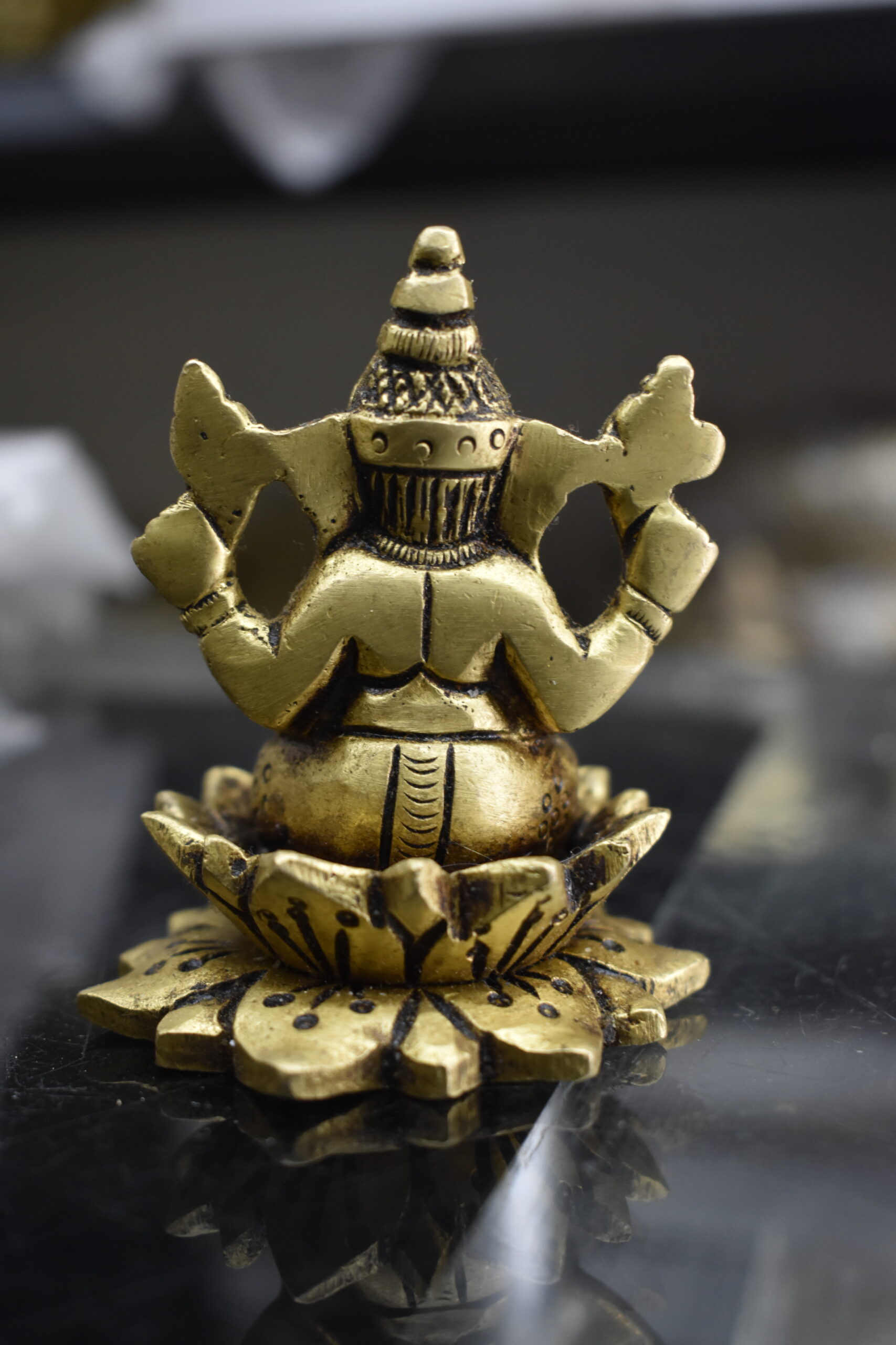 Handcrafted Brass Lord Ganesha Idol on Lotus – Antique Finish Decorative Ganpati Murti for Home Temple & Office Décor - Image 3
